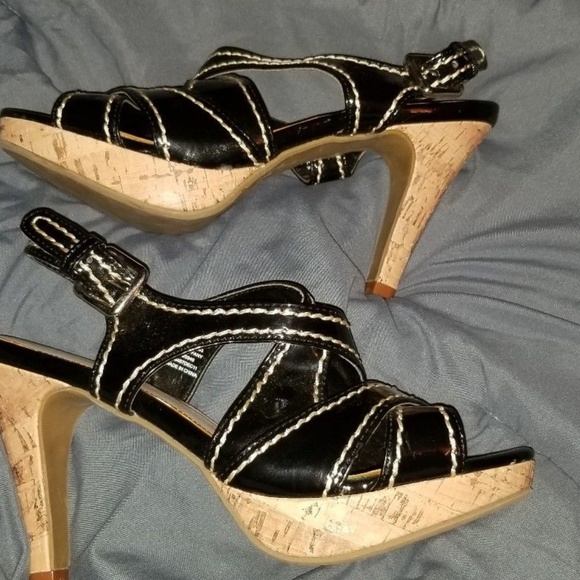 Black Patent Summer Stiletto Heels - Picture 2 of 4
